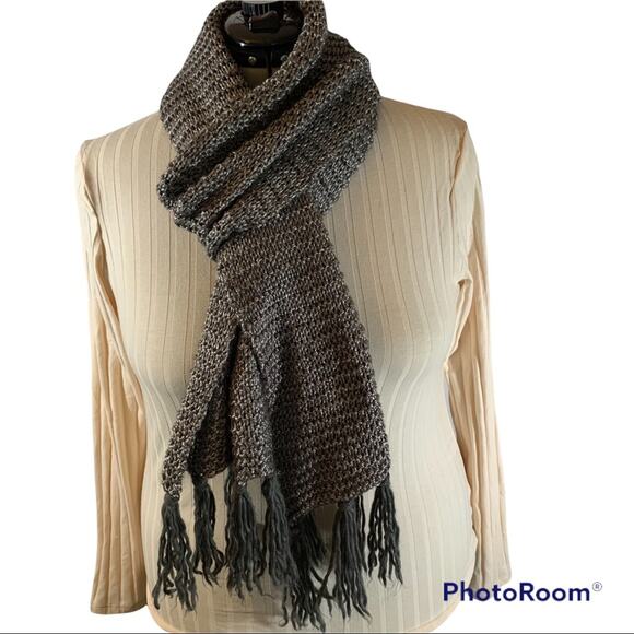 Divided by H&M Knit Scarf Dark Metallic Gray Fringe 78" x 10" Minimalist Neutral - Picture 1 of 2